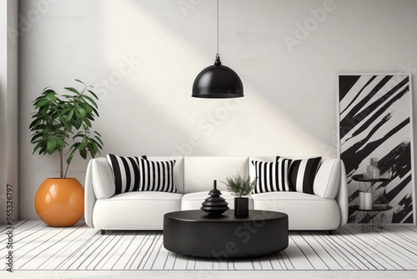 Fototapeta A black and white striped pattern with varying line thickness on a blurred background.