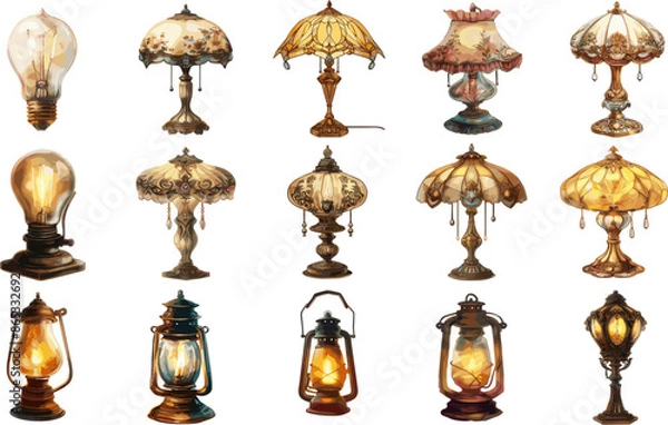 Fototapeta FURNITURE SET IN COLOR STYLE, LAMP SET IN COLOR STYLE