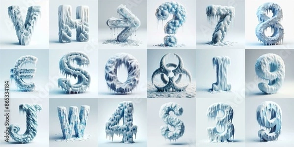 Fototapeta Ice and Snow Lettering Typeface. AI generated illustration