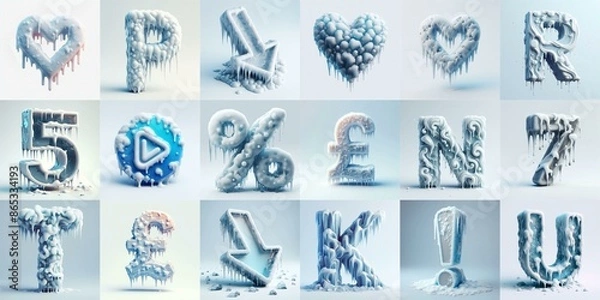 Fototapeta Ice and Snow Lettering Typeface. AI generated illustration