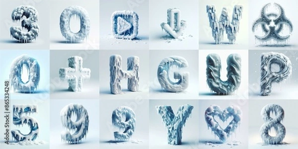 Fototapeta Ice and Snow Lettering Typeface. AI generated illustration