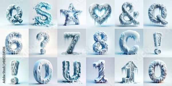 Fototapeta Ice and Snow Lettering Typeface. AI generated illustration