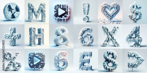 Fototapeta Ice and Snow Lettering Typeface. AI generated illustration