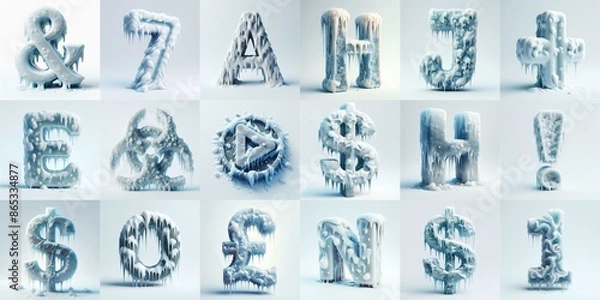 Fototapeta Ice and Snow Lettering Typeface. AI generated illustration