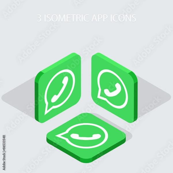 Obraz Vector modern 3 isometric telephone app icons