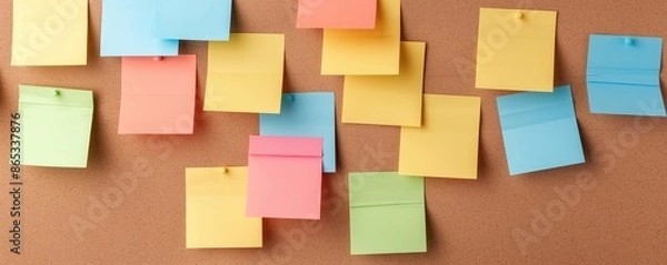 Fototapeta Writer brainstorming ideas on sticky notes and a corkboard
