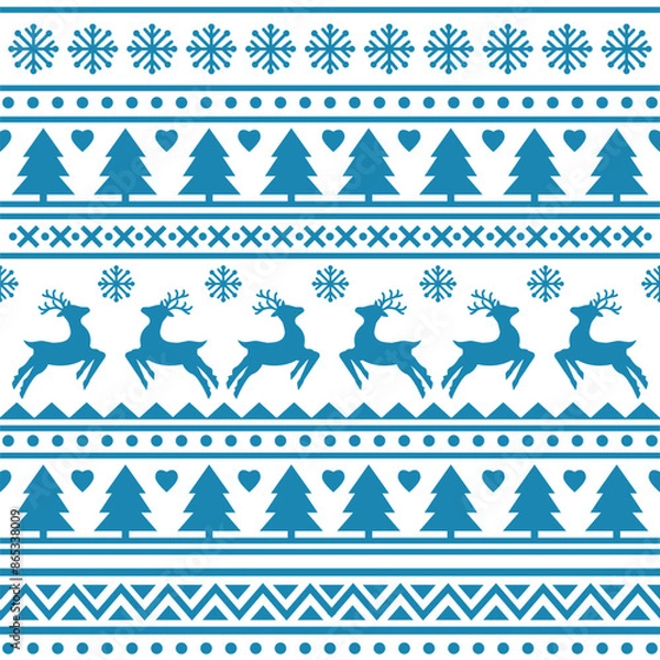 Fototapeta Seamless Scandinavian pattern for Christmas and New Year for winter hat, ugly sweater, jumper, paper or other designs.