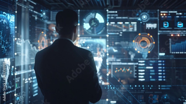 Fototapeta person in front of a AI Chart screen