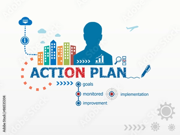 Obraz Action Plan concept and business man.