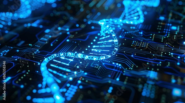 Fototapeta a dna structure with blue lights