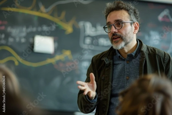 Fototapeta Professor's Passionate Lecture in a Classroom