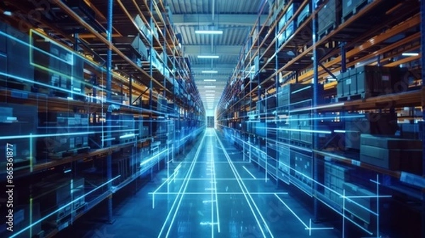 Fototapeta smart warehouse management system. digital high technology