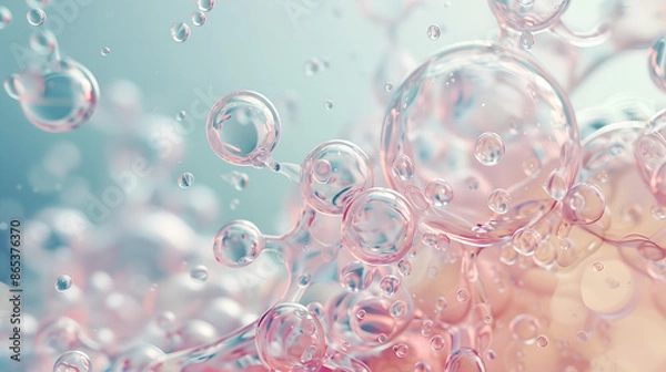 Obraz A macro shot of niacinamide molecules merging with skin cells, showing a smooth, hydrated complexion	
