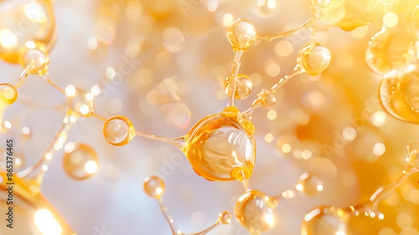 Obraz A macro shot of niacinamide molecules merging with skin cells, showing a smooth, hydrated complexion	
