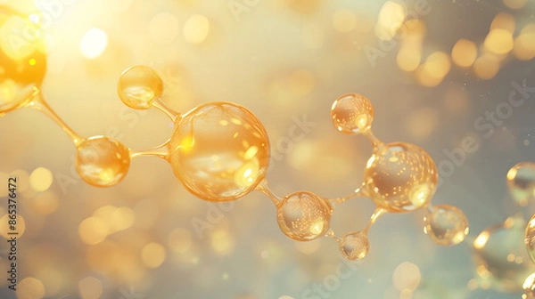 Obraz A macro shot of niacinamide molecules merging with skin cells, showing a smooth, hydrated complexion	
