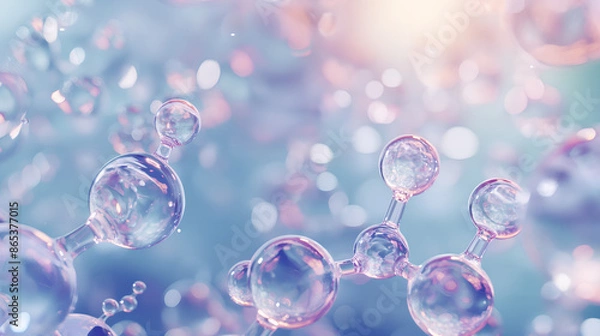 Obraz A macro shot of niacinamide molecules merging with skin cells, showing a smooth, hydrated complexion	
