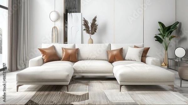 Obraz home interior design idea, comfy couch sofa in living room space
