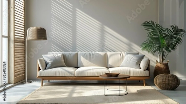 Fototapeta living room with sofa couch, cozy home