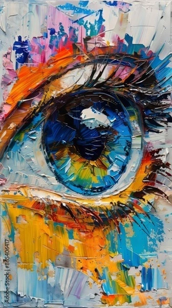 Obraz Intricately painted with vibrant oil strokes, this artwork features a vibrant abstract eye design