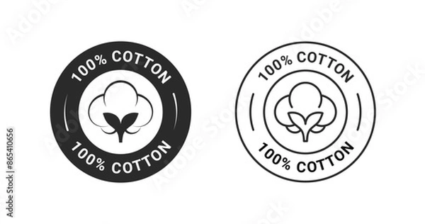 Obraz 100 percent cotton vector icon. Organic fabric round labels