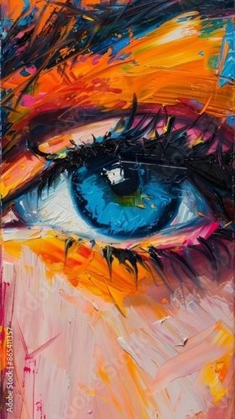 Obraz Vibrant abstract eye painting with bold colorful shades on canvas, showcasing creativity and beauty