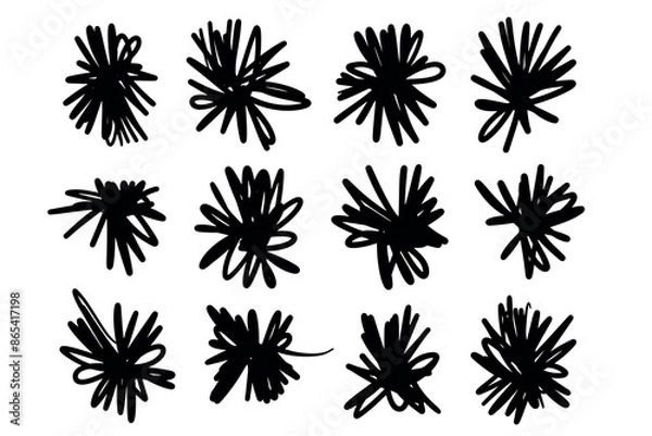 Fototapeta Scribble doodle set, paint underline children marker scratch, vector pen squiggle kit, black stroke. Hand drawn pencil abstract sketch, texture. Scribble doodle