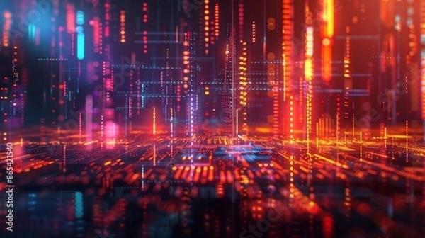 Obraz Vibrant Abstract Digital Network Cityscape