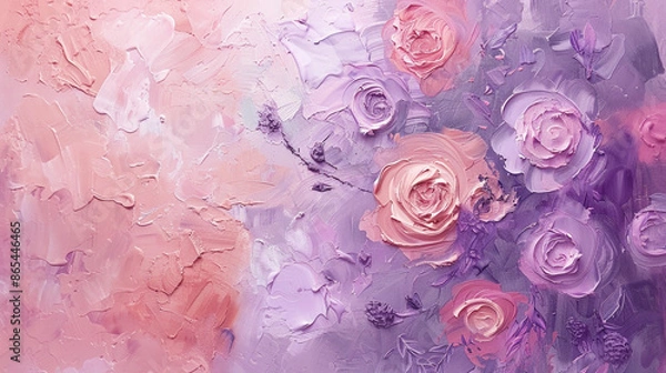 Fototapeta an abstract painting of roses with pastel colors, including purple and pink brushstrokes. The textured petals are created using an impressionist style.
