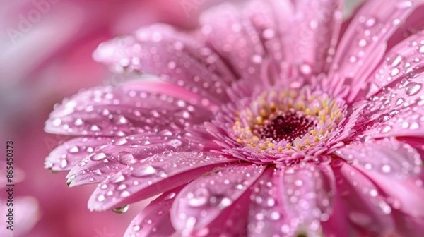 Fototapeta Pink flower and water droplets in close view