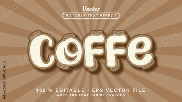 Fototapeta Editable 3d text effect coffe simple style isolated on brown background