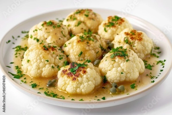 Fototapeta Cauliflower Piccata: A Burst of Flavor with Tangy Capers and Herbs