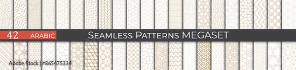 Fototapeta Modern arabic pattern set. Subtle simple golden islamic design. Traditional 80s turkish pattern.