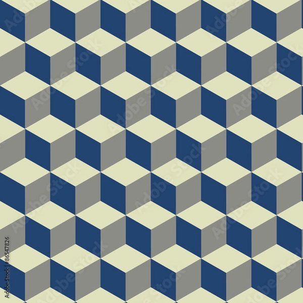 Obraz 3D Cube on blue, yellow and cream pattern