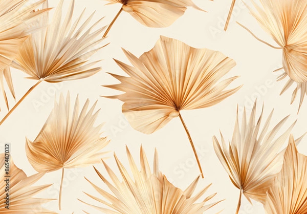 Fototapeta A seamless pattern of beige palm leaves with a neutral background, showcasing the natural beauty and elegance in an elegant and sophisticated design. 