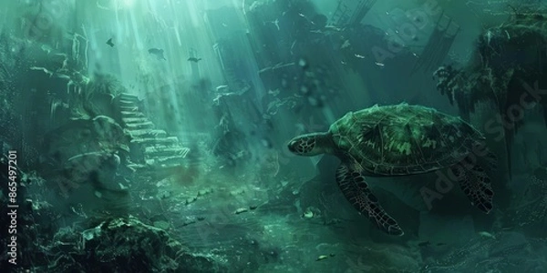 Fototapeta Underwater world with turtle