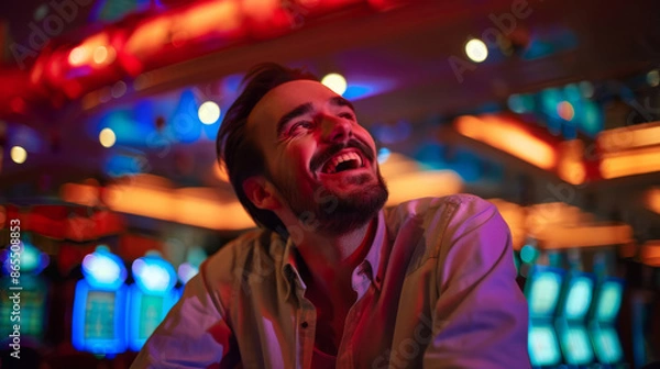 Fototapeta Tokyo, Japan - November 27, 2015: Rows of men playing Pachinko games in Tokyo