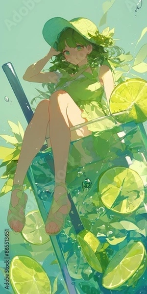 Obraz Whimsical Illustration of a Girl with a Giant Mojito