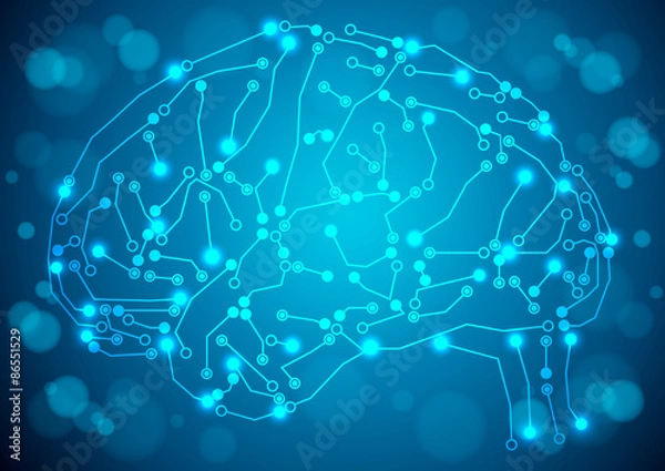 Fototapeta Brain with circuit board texture. Digital concept. Digitally bac