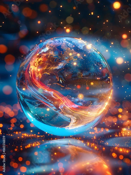 Fototapeta An irregular translucent glass ball and tiny golden lights