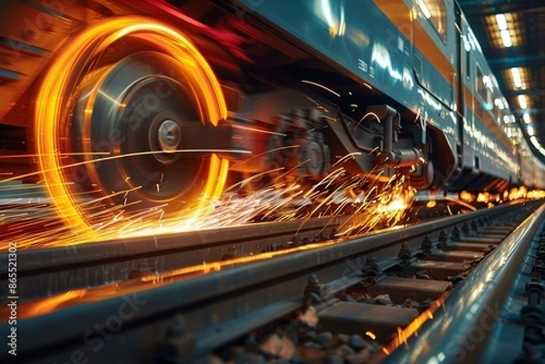 Fototapeta Embark on a visual journey with this professional photo showcasing a travel train as it traverses through picturesque landscapes, offering a glimpse into the excitement and beauty of train travel.