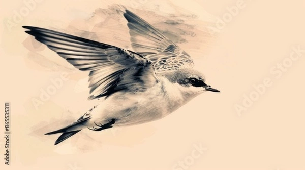 Obraz Bird in flight sepia tone. Artistic sepia toned image of a bird with outstretched wings in flight.