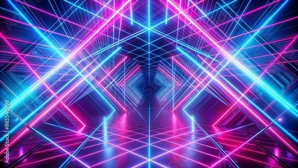 Fototapeta Abstract Neon Lights with Blue and Pink Lines in a Geometric Shape