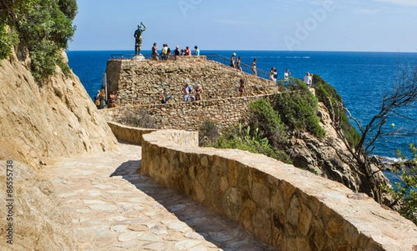 Obraz Nice coastline view in Lloret de Mar in Spain with an old brick road