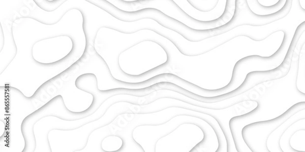 Fototapeta White topography 3d layers papercut design dropshadowed abstract contour map texture 3d design
