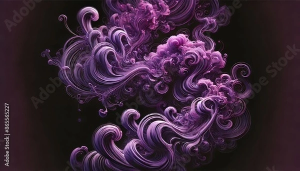 Fototapeta Mystical Purple Smoke Patterns on Black in Wide Screen