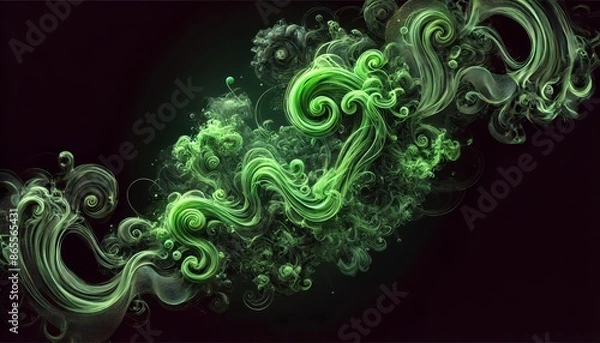 Obraz Green Smoke Tendrils on Black Background in Wide Screen