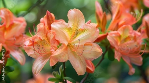 Fototapeta Close up view of vibrant orange blooms in the garden symbolizing the essence of spring and summer
