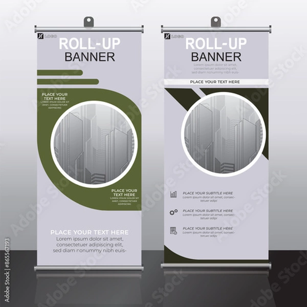 Fototapeta Roll up banner design template, vertical, corporate background, pull up design, vector, abstract geometric background, modern x-banner and flag-banner,rectangle size.
