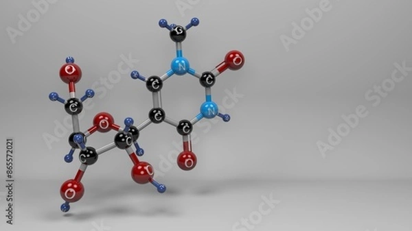 Fototapeta 1-Methylpseudouridine molecule. Molecular structure N1-methyl-pseudouridine, used to produce and mosify messenger RNA (mRNA) vaccines created against SARS-CoV-2