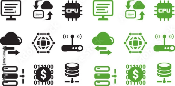 Fototapeta IT Analytics Black and Green Flat Icons Set